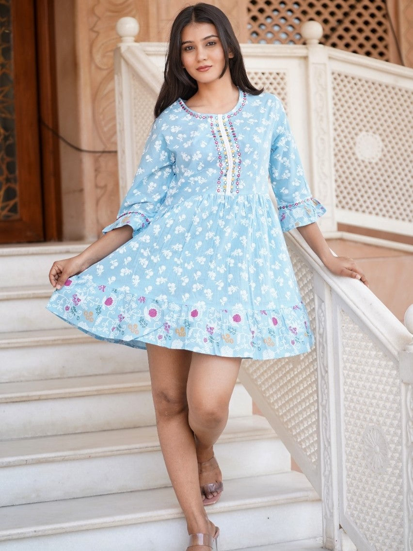 Cotton Printed Short Dress-0